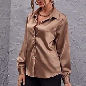 Bronze Long Sleeve Button Down Top